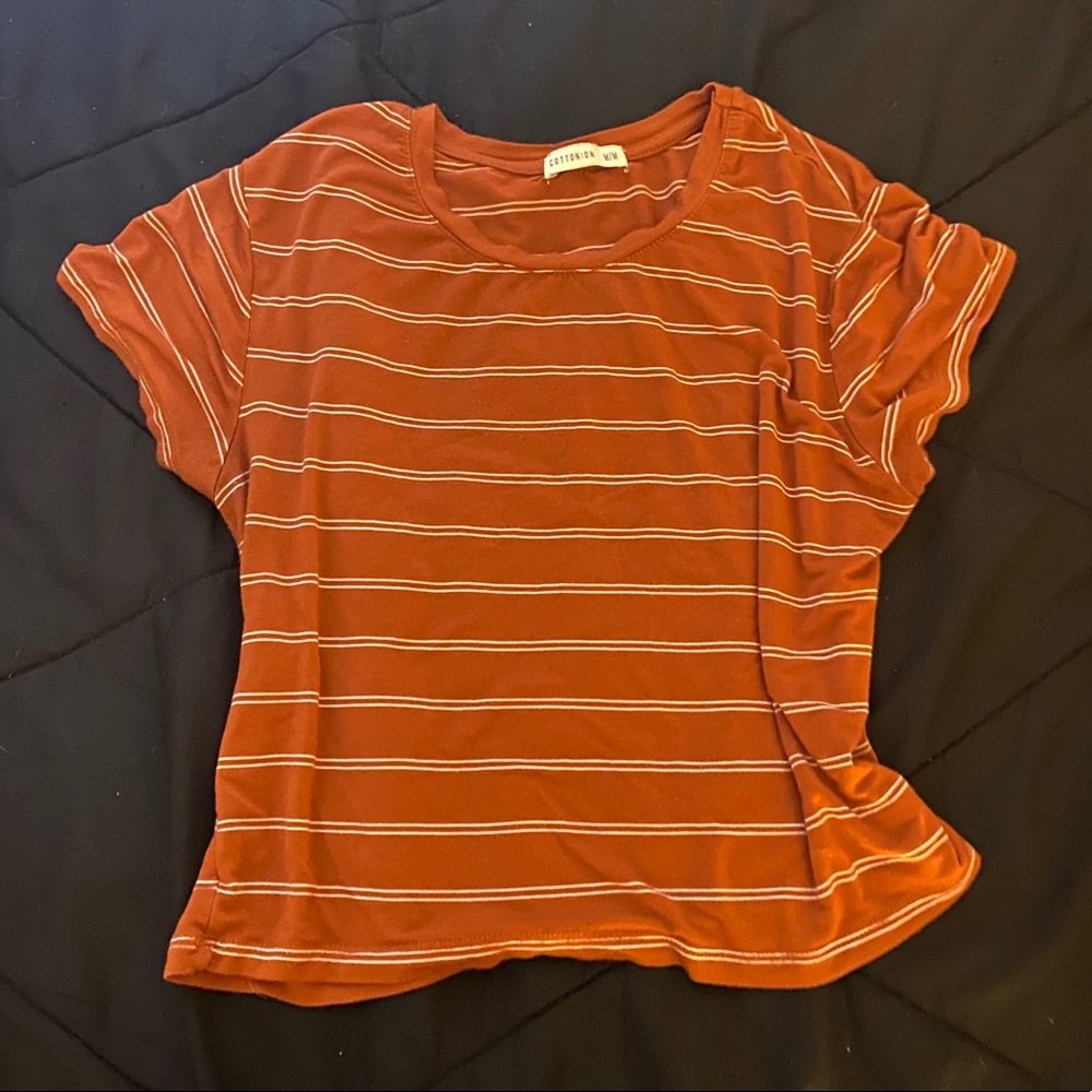 burnt orange striped crop top or t-shirt